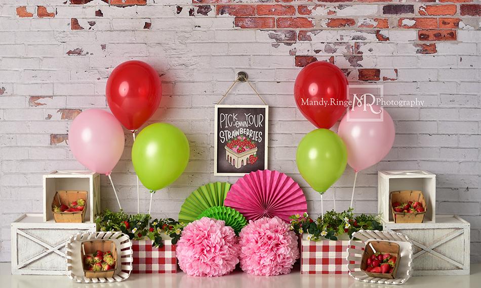 Kate Summer Strawberry Birthday Backdrop Designed by Mandy Ringe Photography