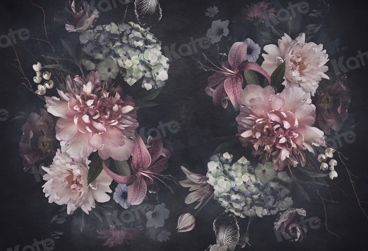 Kate Fine Art Dark Flower Blossoms Backdrop for Photography