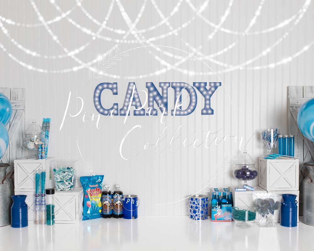 Kate Blue Candy Crush Birthday Children Backdrop Designed By Pine Park Collection