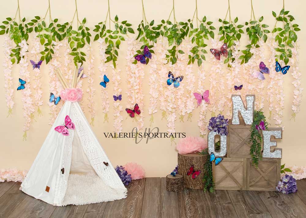 Kate Boho Butterfly Garden 1st Birthday Backdrop Designed by Valerie Miranda