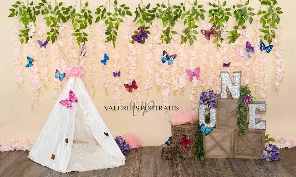 Kate Boho Butterfly Garden 1st Birthday Backdrop Designed by Valerie Miranda
