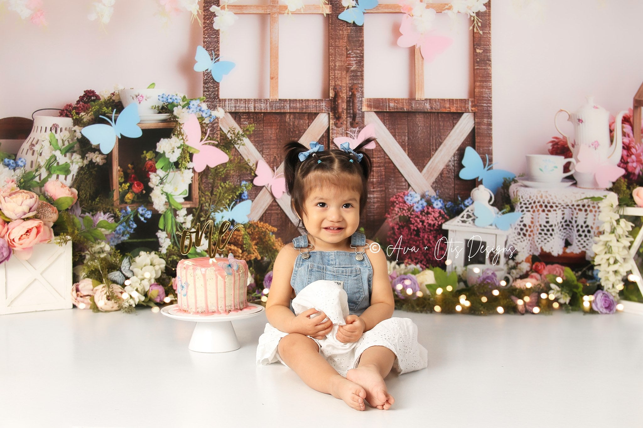 Kate Summer Tea Party Butterfly Barn Door Backdrop Designed by Megan Leigh Photography -UK