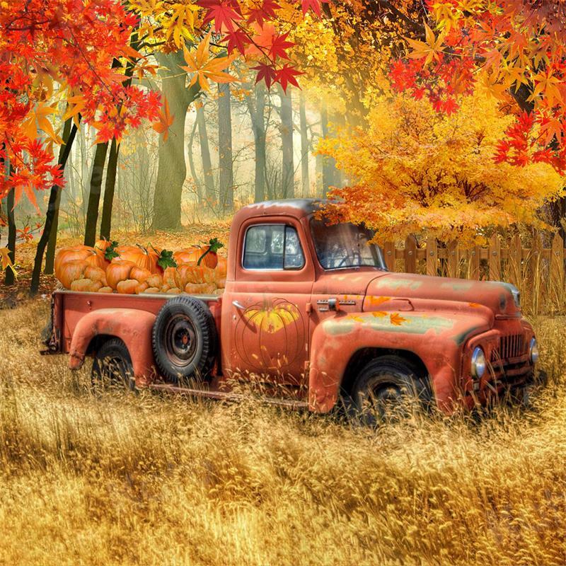 Kate Autumn Pumpkin Truck Harvest Thanksgiving Backdrop for Photography -UK