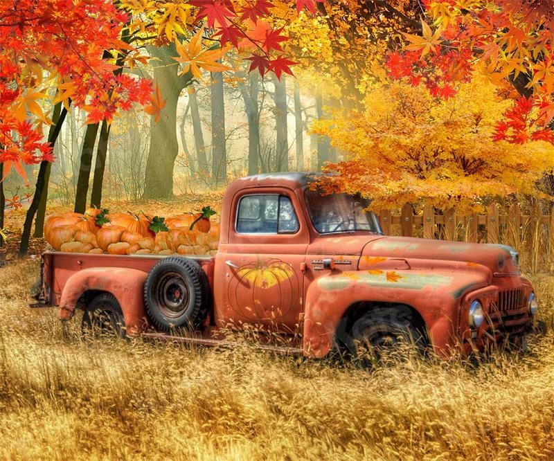 Kate Autumn Pumpkin Truck Harvest Thanksgiving Backdrop for Photography -UK