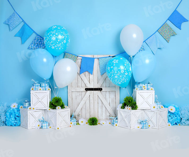 Kate Cake Smash Blue Balloon Birthday Backdrop for Photography