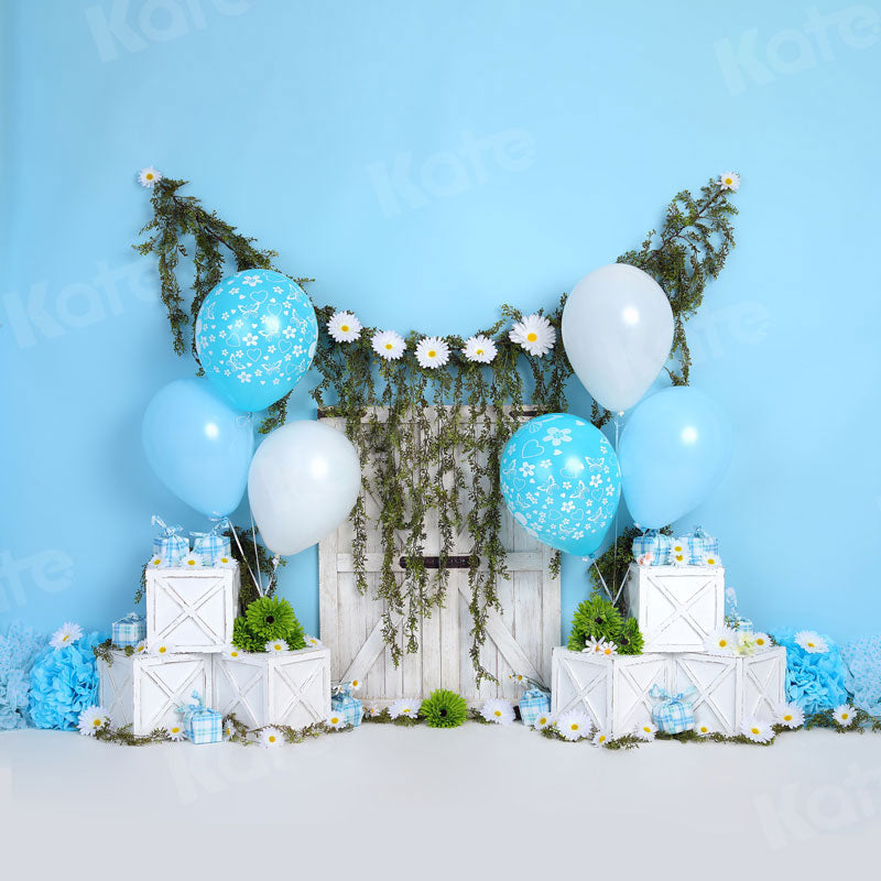 Kate Cake Smash Blue Balloon Little Daisy Backdrop for Photography