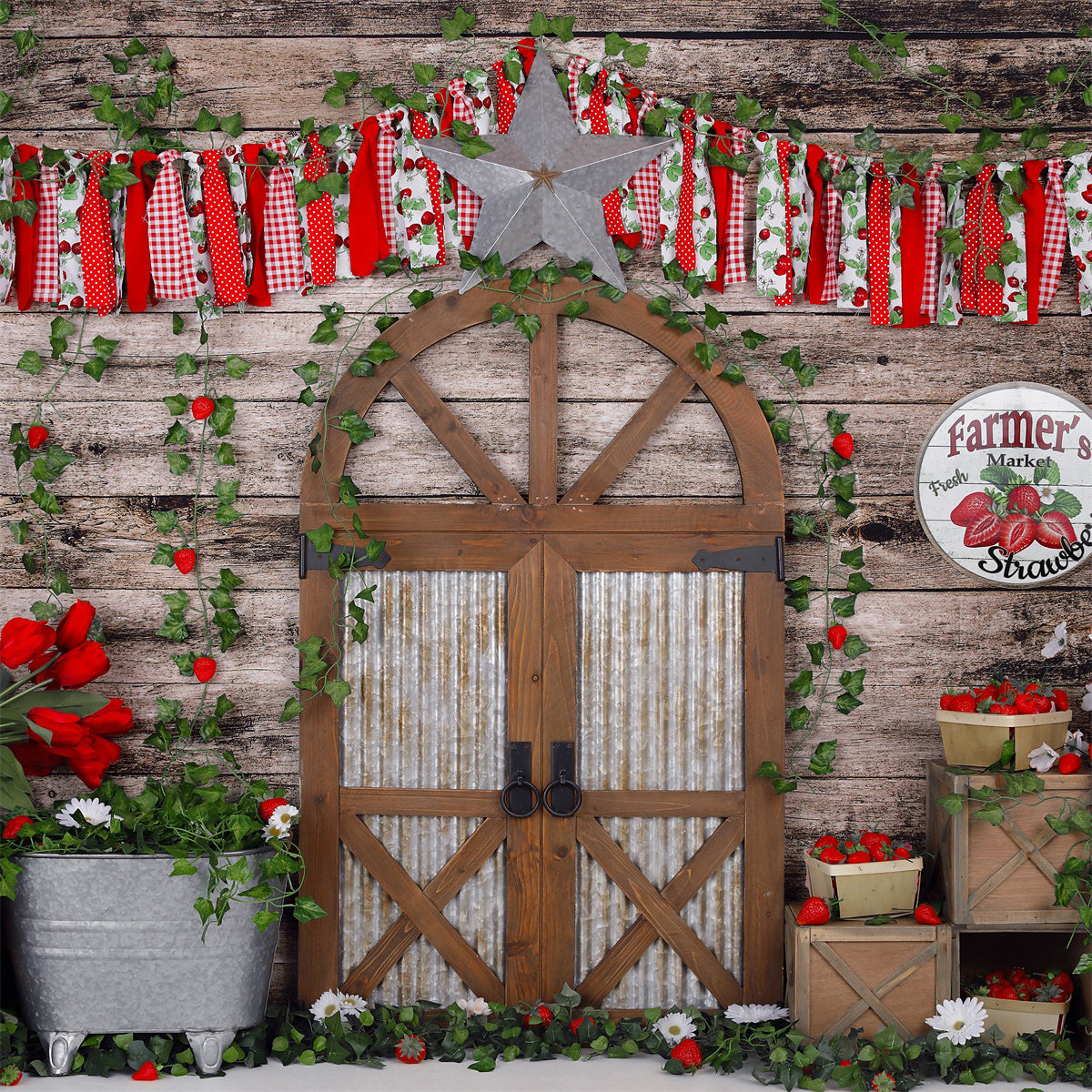 Kate Strawberry Baby Shower Flower Children Backdrop for Photography