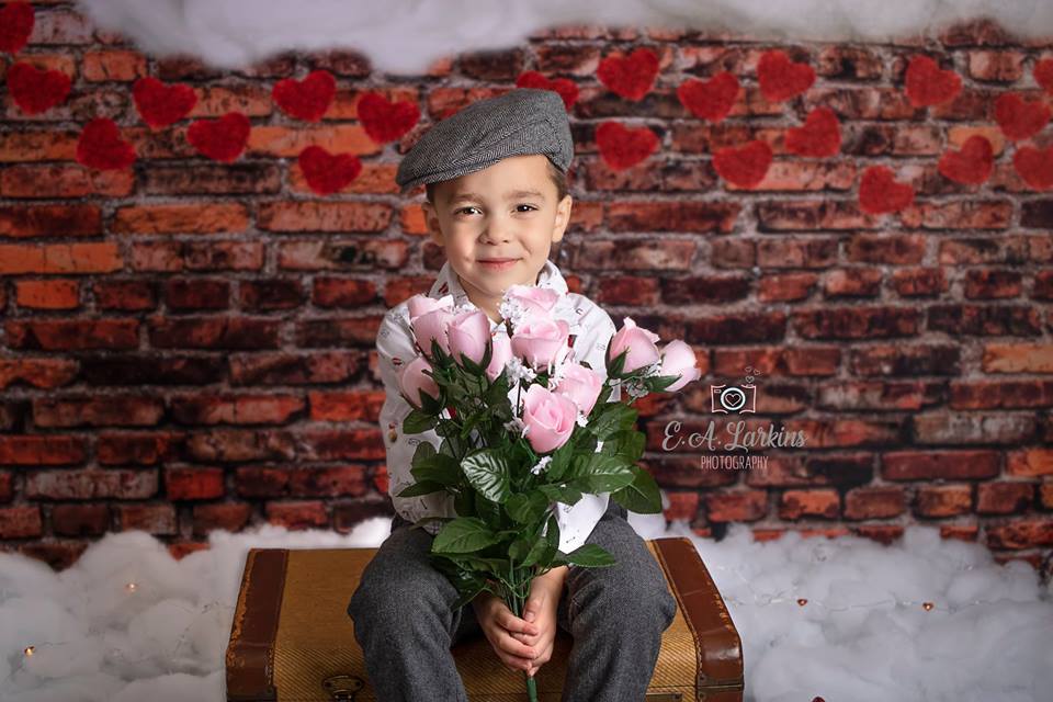 Kate Dark Brick with Red Hearts Valentine's Day Backdrop for Photography designed by Jerry_Sina -UK