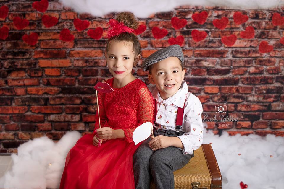 Kate Dark Brick with Red Hearts Valentine's Day Backdrop for Photography designed by Jerry_Sina -UK