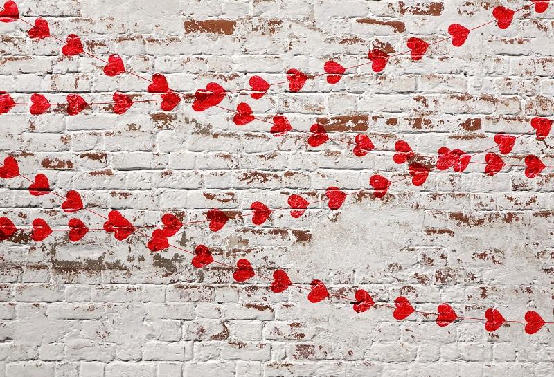 Kate white brick wall with red hearts Valentine's Day Backdrop for Photography designed by Jerry_Sina -UK