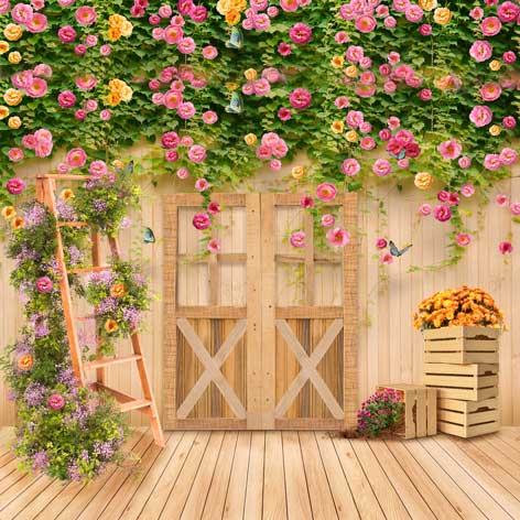 Kate Spring Flower Garden Wood Door Backdrop Designed By Ava Lee