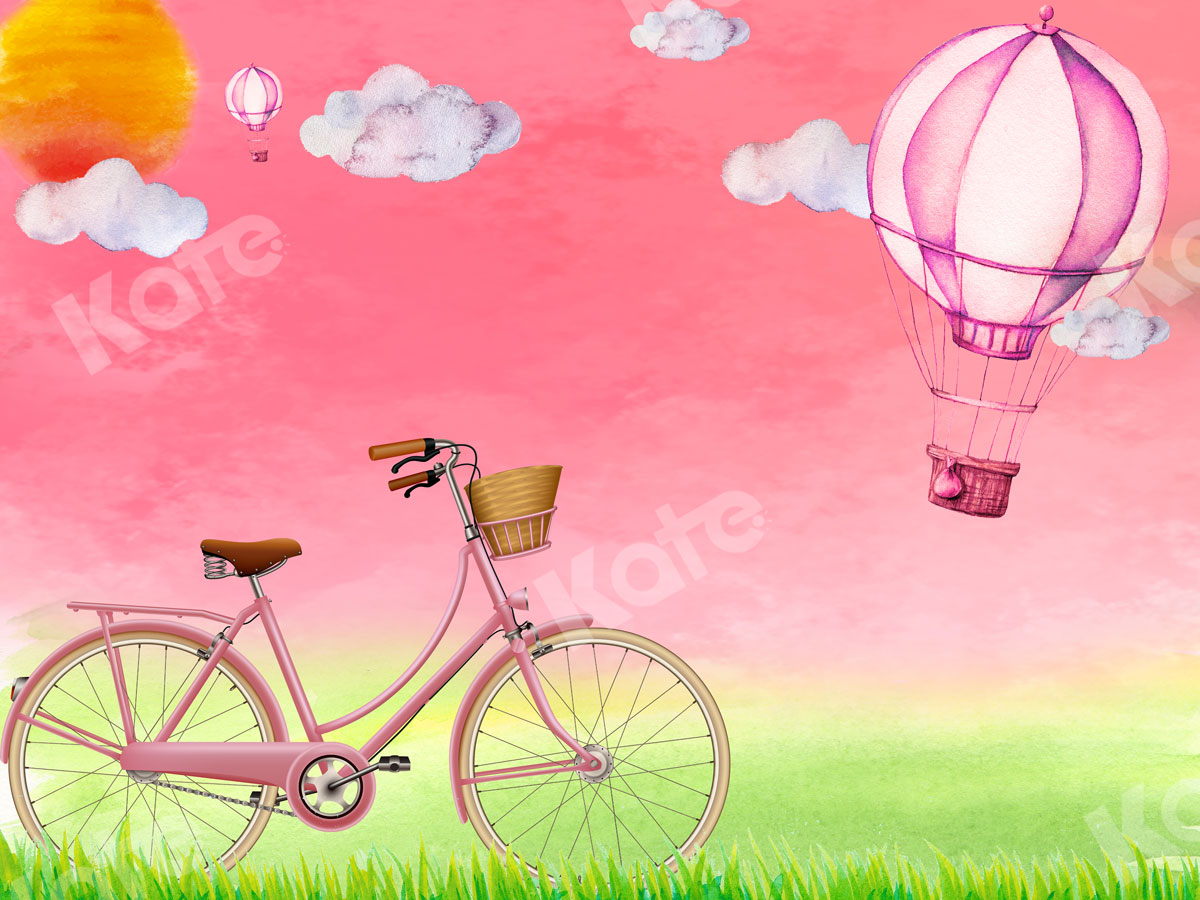 Pink Hot Air Balloon Bicycle Valentine/Girl Backdrop