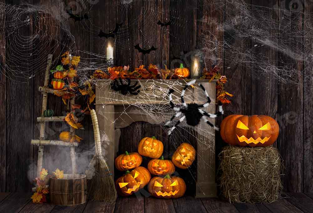 Kate Halloween Wood Spider Web Backdrop Designed by Emetselch