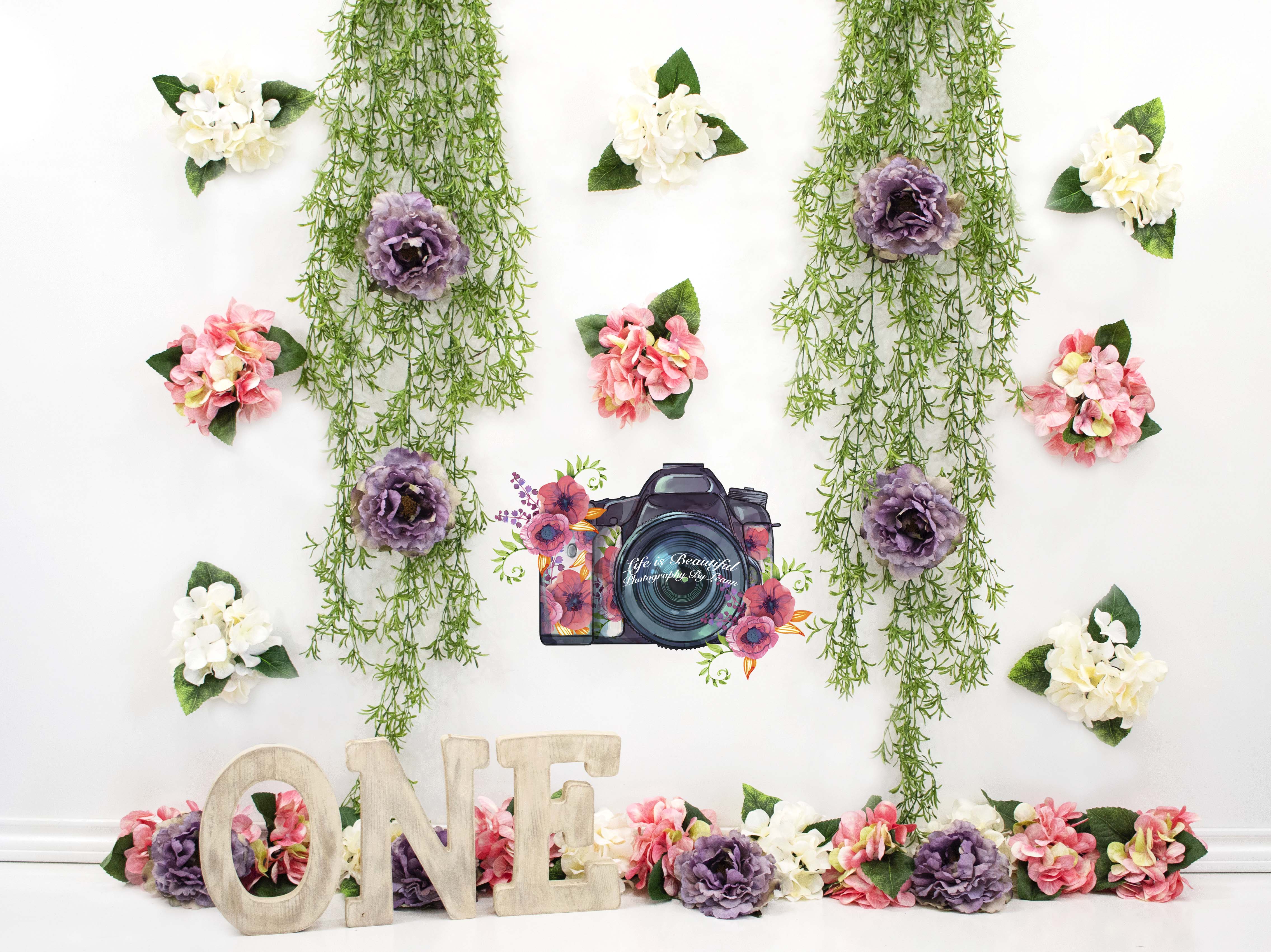 Kate 1st Birthday Flower Grass Decoration Backdrop for Photography Designed By Leann West