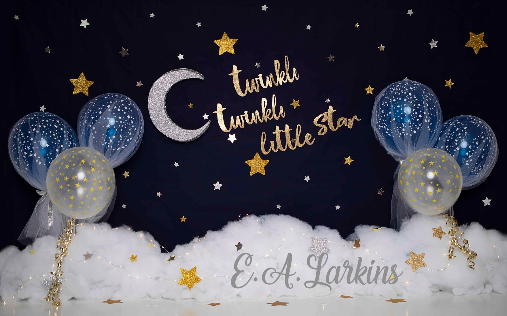 Kate  Twinkle Stars with Balloons Backdrop for Photography Designed By Erin Larkins