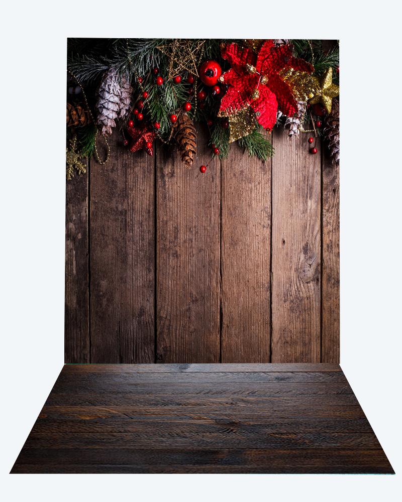 Kate Christmas dark wood backdrop + wood floor mat - Kate backdrop UK