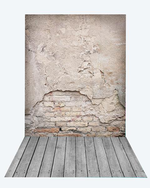 Kate Retro Damaged Cement Brick Backdrop+Gray Wooden Rubber floor mat