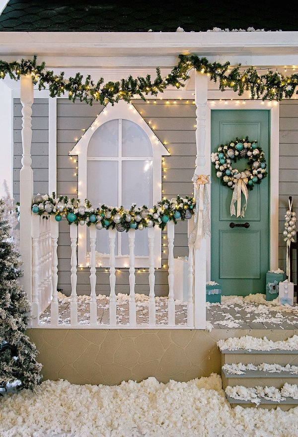 Christmas Decoration White Snow Room with Stairs