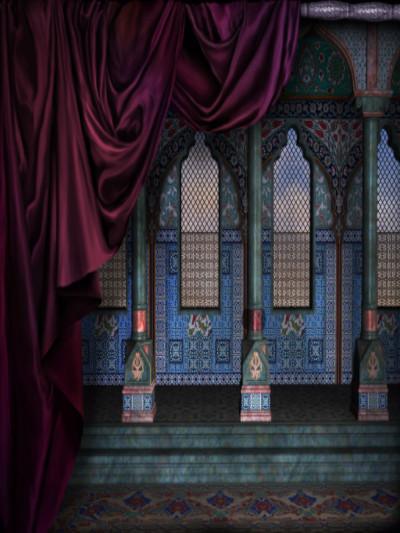Katebackdrop：Kate Retro Style Blue Castle Purple Curtain Backdrops