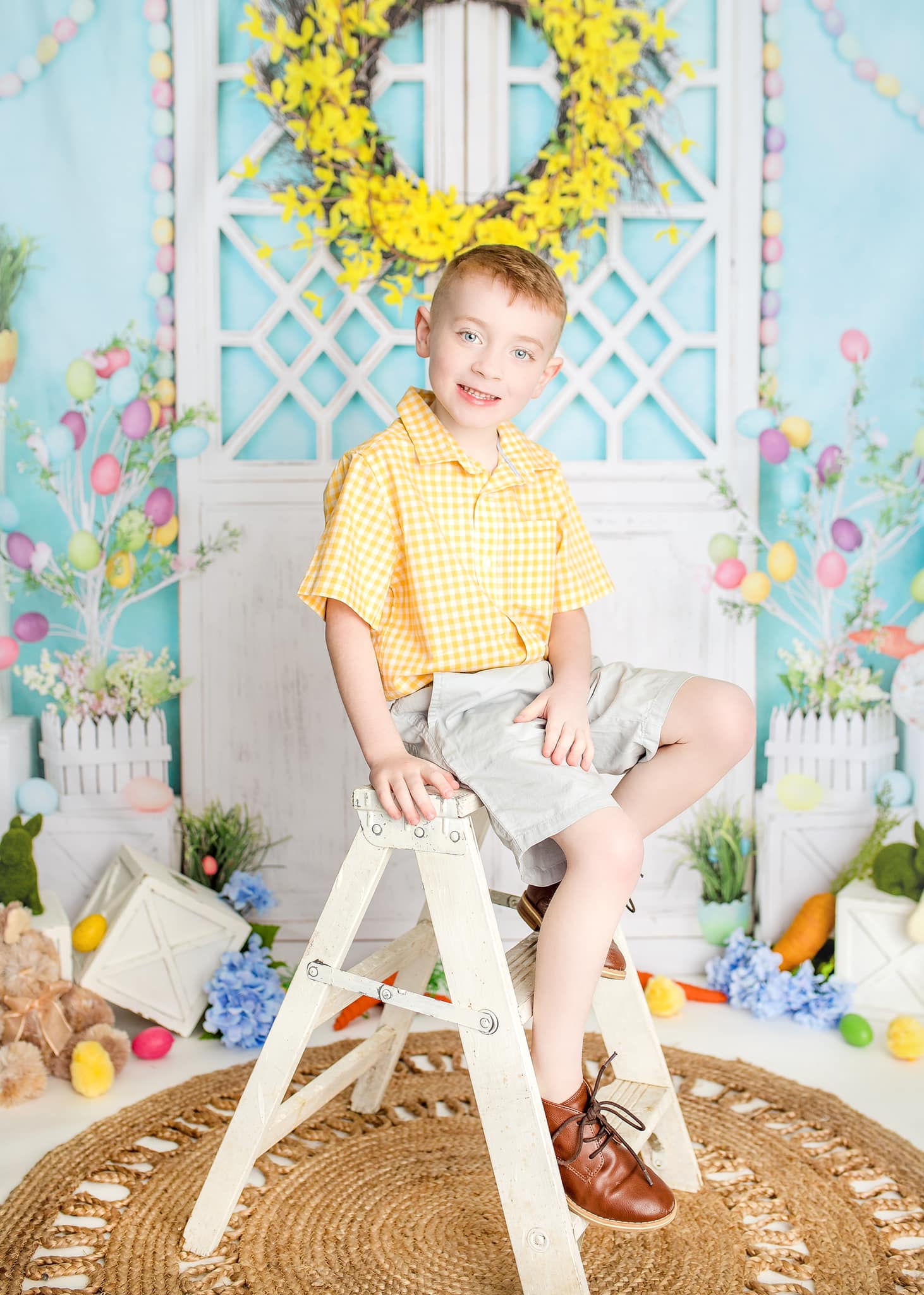 Kate Barn Door Easter Colorful Egg Cake Smash Backdrop for Photography -UK