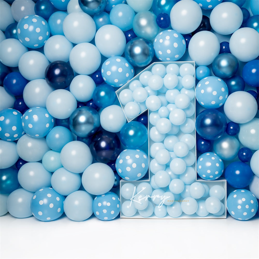 Kate Blue Balloon 1st Birthday Cake Smash Backdrop Designed by Kerry Anderson -UK