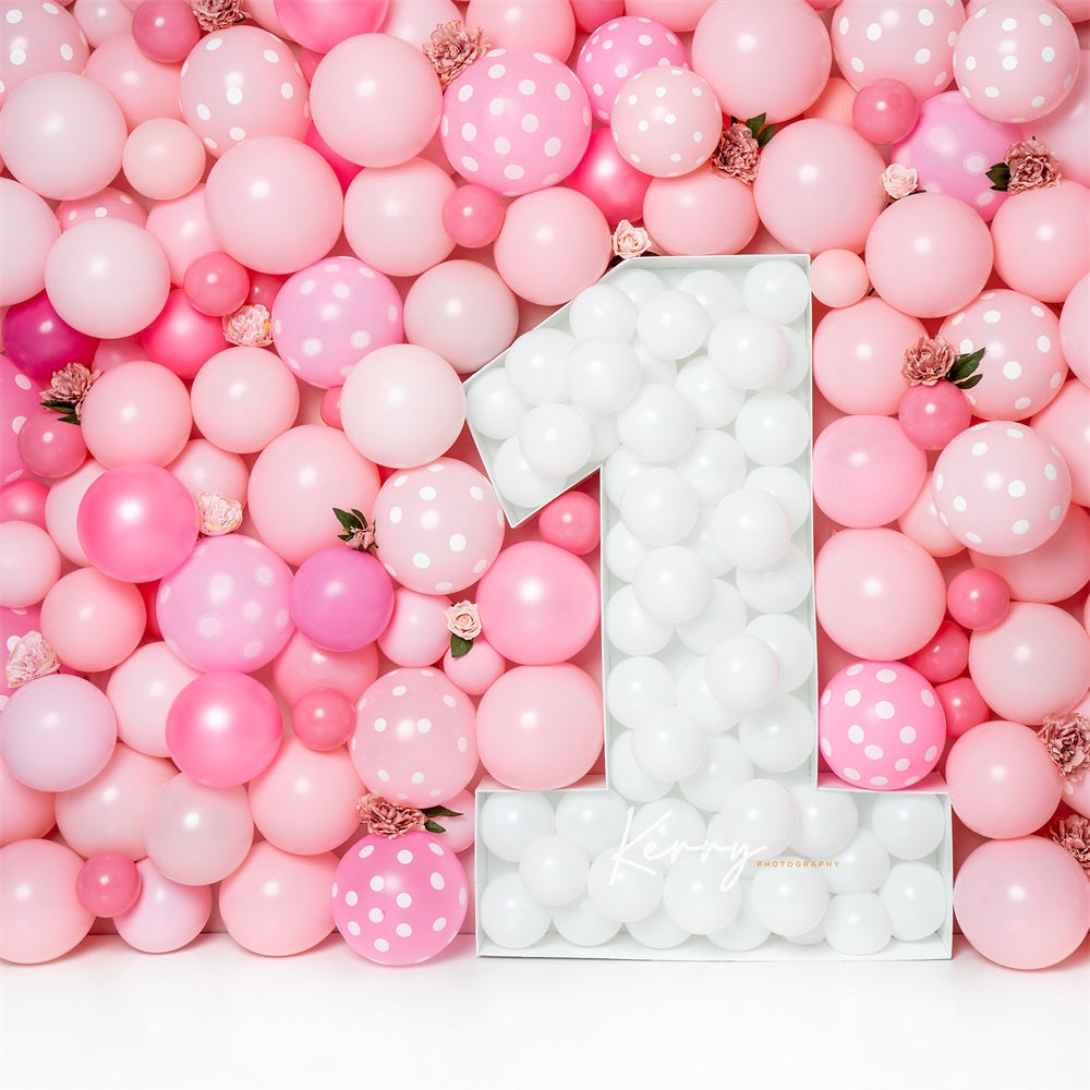 Kate Pink Balloon Wall 1st Birthday Backdrop Designed by Kerry Anderson -UK