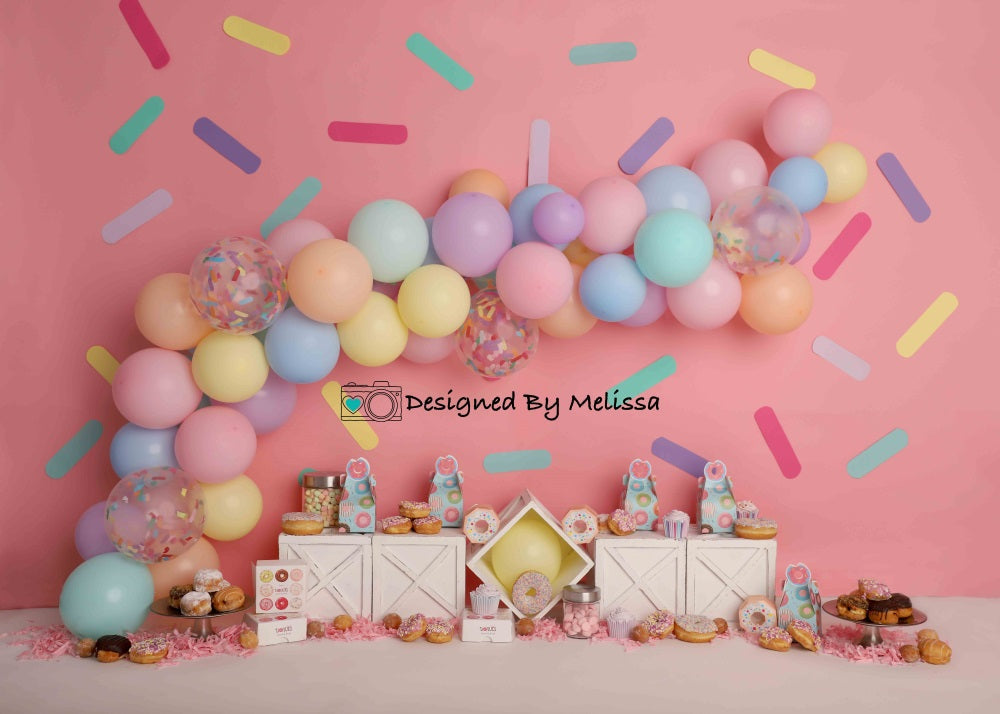 Kate Pink Donut Party Cake Smash Backdrop Designed by Melissa King