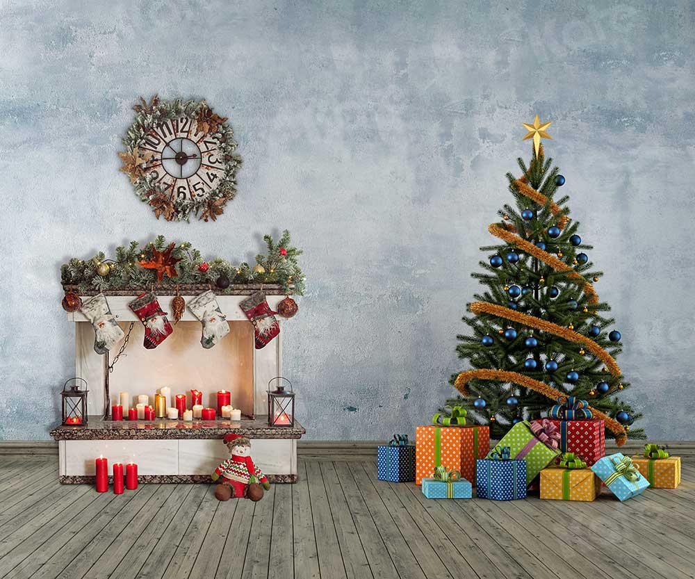 Kate Retro Christmas Fireplace Backdrop for Photography
