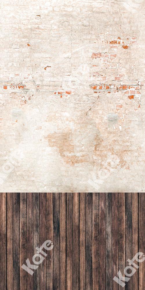 Kate Sweep Retro Brick Wall Wood Stitching Cracked Backdrop