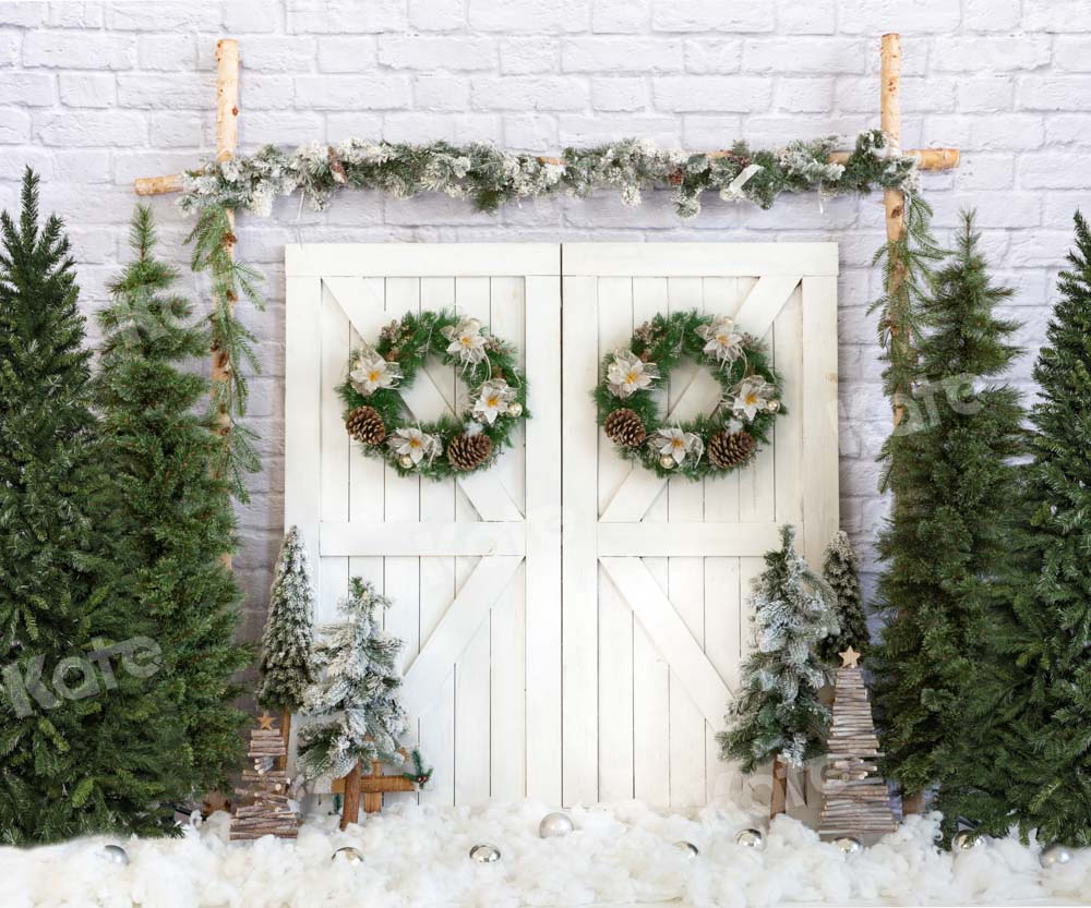 Kate Christmas Trees White Barn Door Backdrop Designed by Emetselch