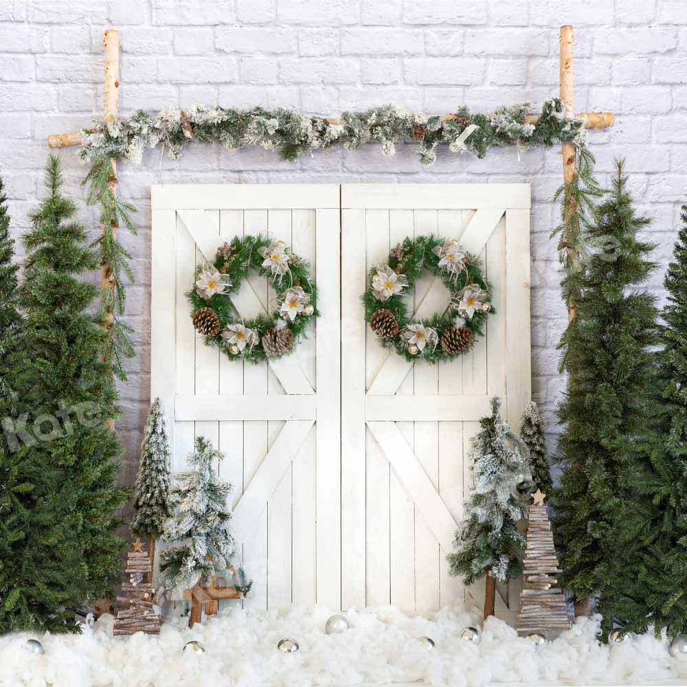 Kate Christmas Trees White Barn Door Backdrop Designed by Emetselch -UK