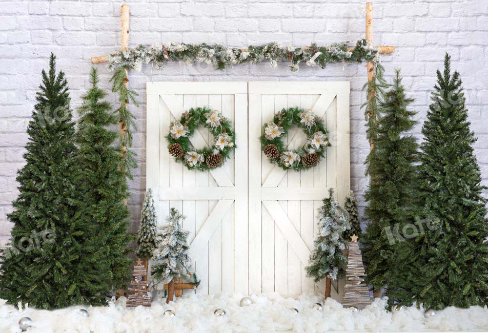 Kate Christmas Trees White Barn Door Backdrop Designed by Emetselch -UK