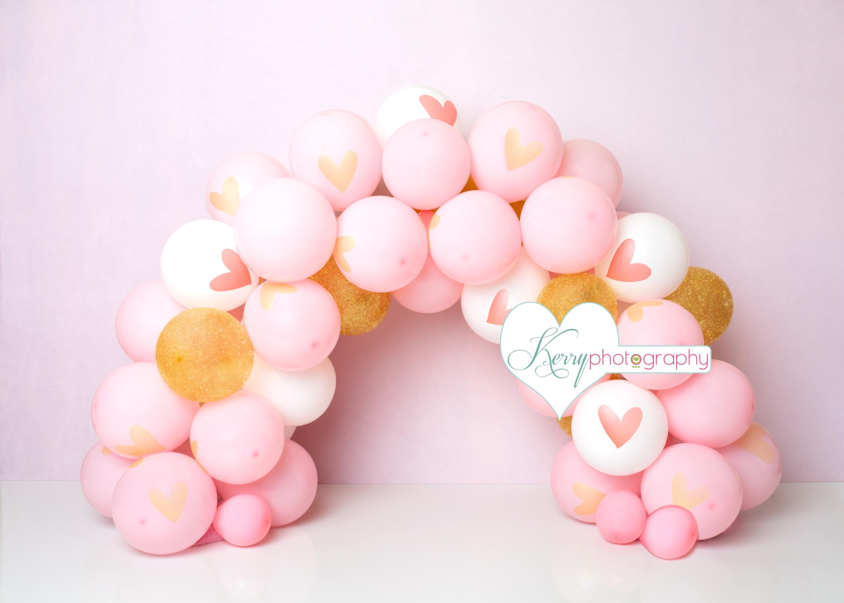 Kate Pink and Gold Princess Balloon Arch Cake Smash Backdrop Designed by Kerry Anderson