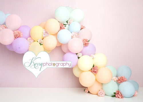 Kate Unicorn Rainbow Balloon Birthday Cake Smash Backdrop Designed by Kerry Anderson