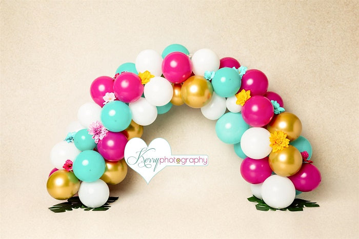 Kate Floral Colorful Balloon Garland Birthday Backdrop Designed by Kerry Anderson
