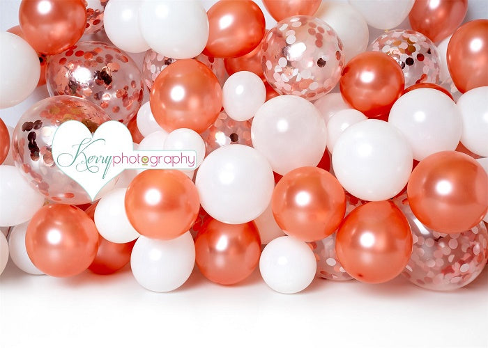 Kate Birthday Rose Golden White Balloons Children Backdrop Designed by Kerry Anderson -UK