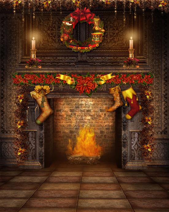 Kate Christmas Fireplace Stocking Backdrop for Photography - Kate backdrops UK