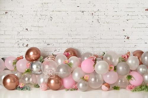 Kate Pink White and Rose Gold Floral Backdrop Designed by Mandy Ringe Photography
