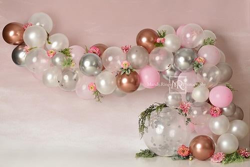 Kate Pink White Rose Gold Balloon Arch Backdrop Designed by Mandy Ringe Photography