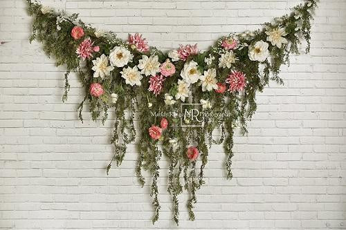 Kate Greenery Garland Pink Flowers Backdrop Designed by Mandy Ringe Photography