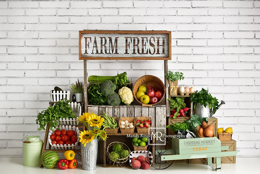Summer Farm Fruits with White Brick Backdrop