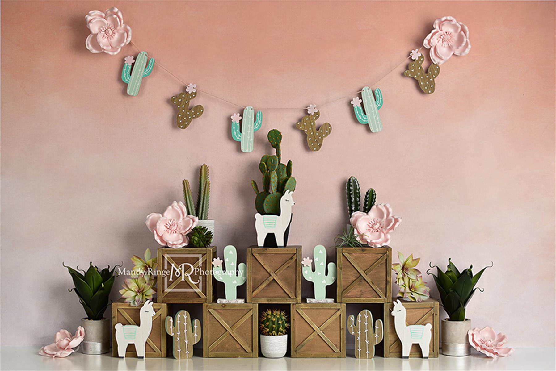 Kate Pastel Llamas with Cactus Pink Summer Backdrop Designed By Mandy Ringe Photography