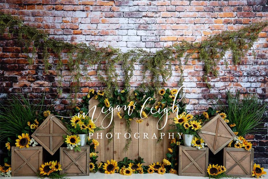 Kate Sunflower Garden Brick Backdrop Designed by Megan Leigh Photography
