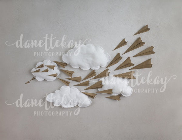 Paper Airplane with Clouds Children Backdrop