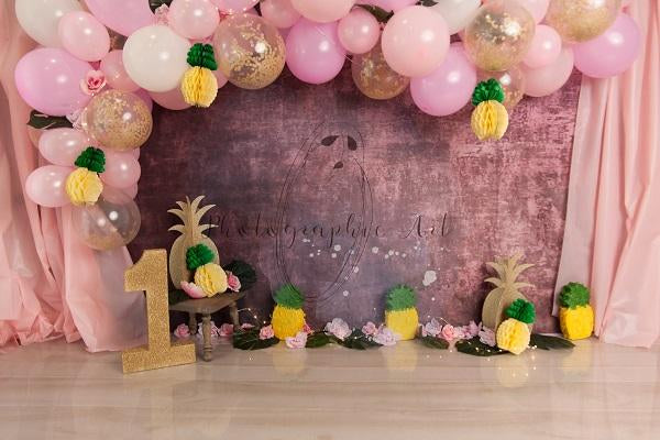 Cake Smash Pineapple Pink Balloons Backdrop