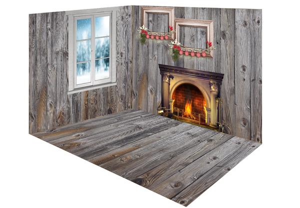 Kate Christmas Fireplace gray wood room set