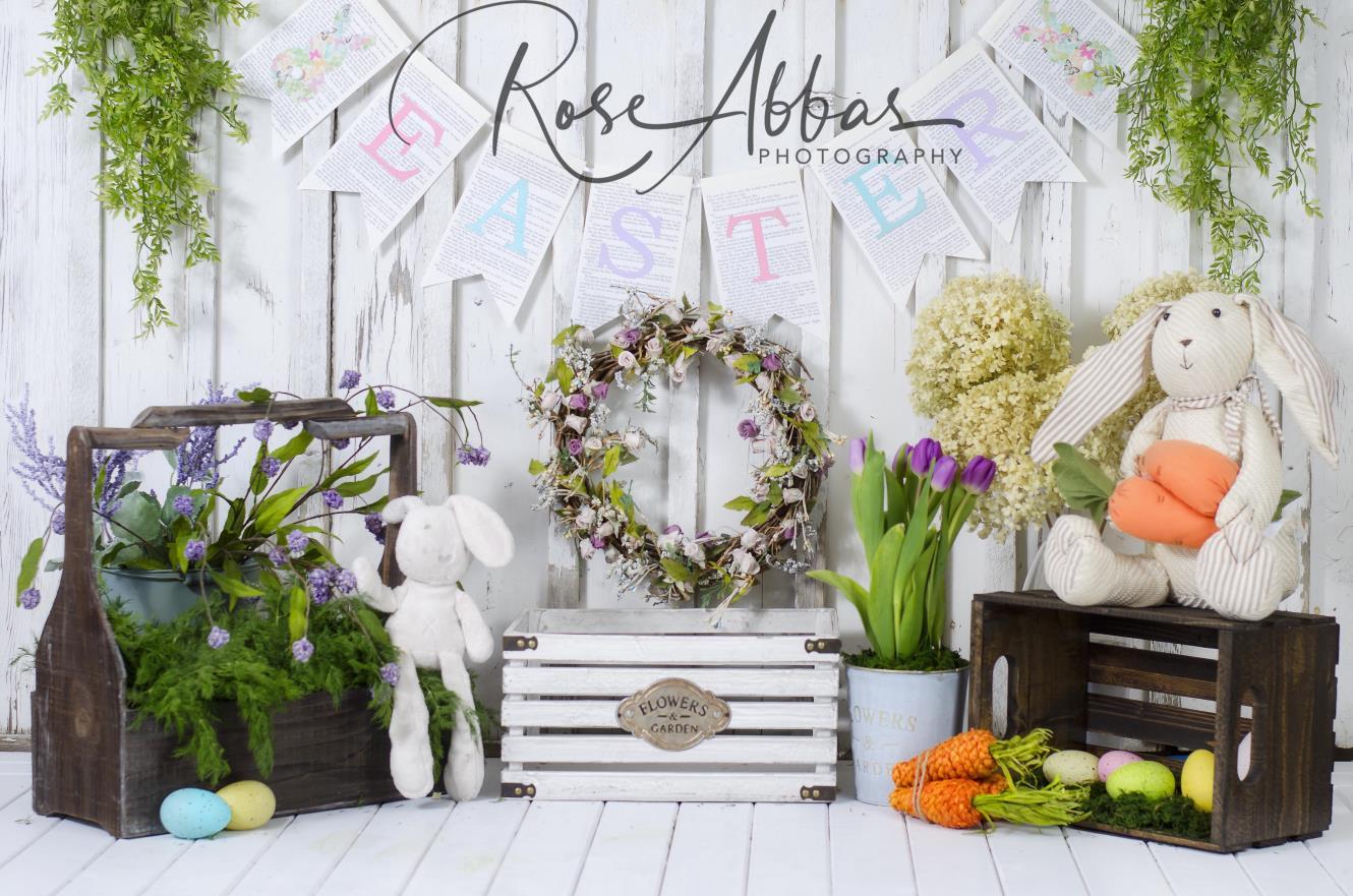 Easter with Carrots and Rabbits Backdrop