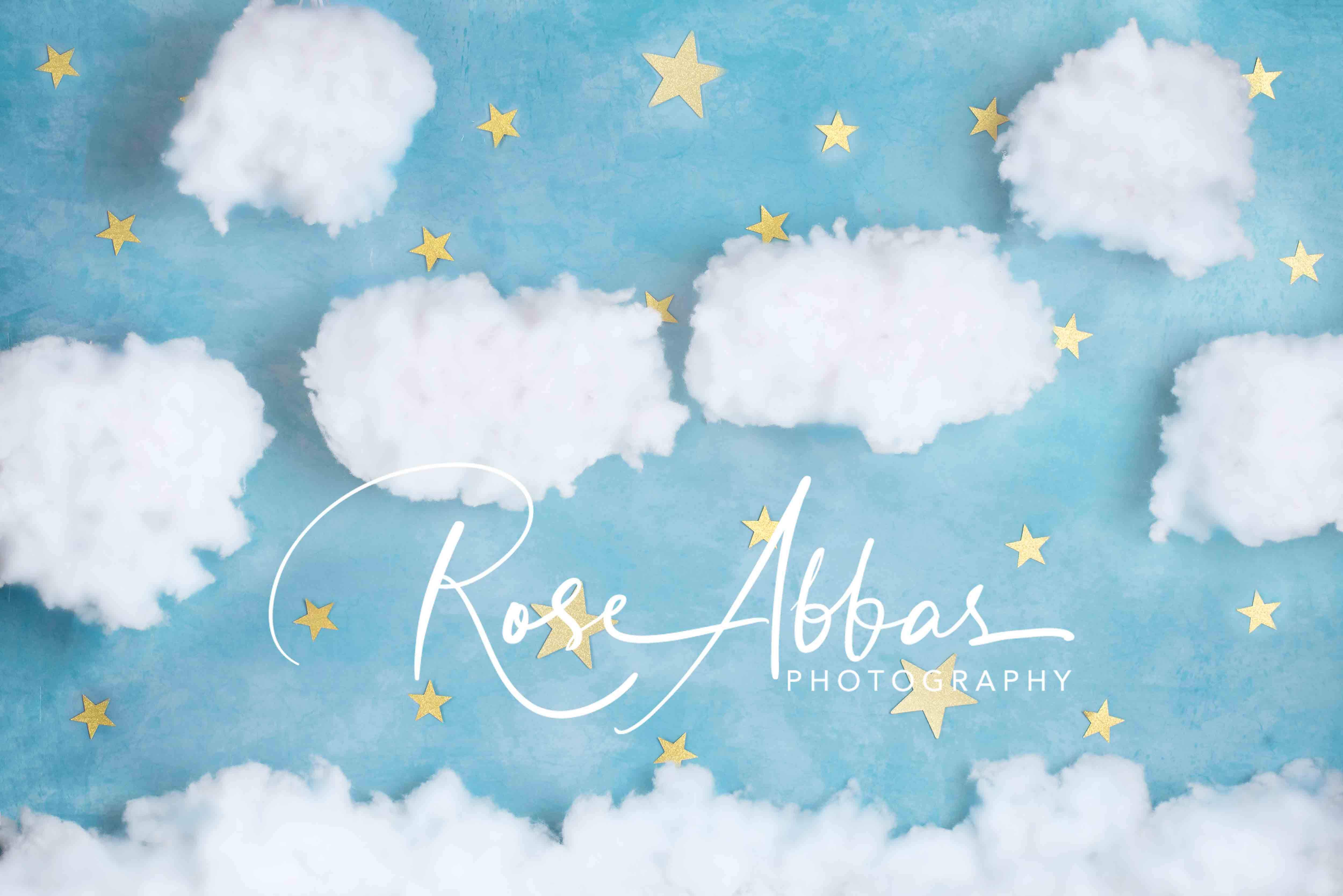 Blue Cotton Candy Cloud with Stars Backdrop