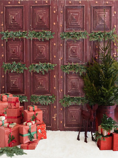 Christmas Gifts Red Doors Backdrop