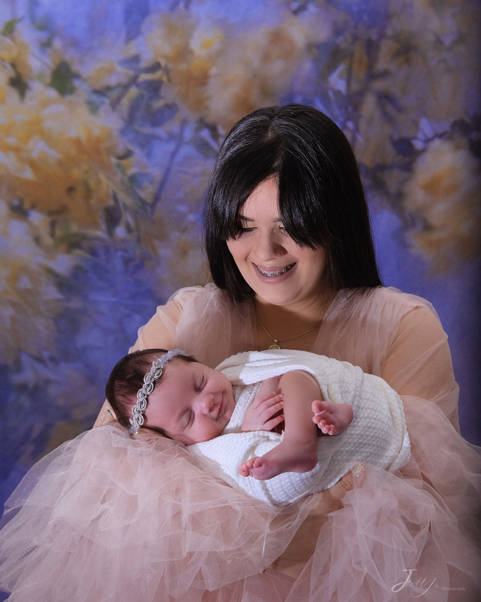 Kate Spring Floral Backdrop with wood floor part (fabric) Designed by Chain Photography